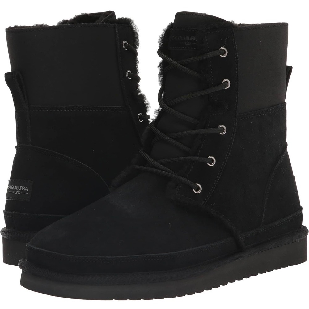 Koolaburra by UGG Black Suede Lace Up Faux Fur Lined Mid-Calf Boots women 8